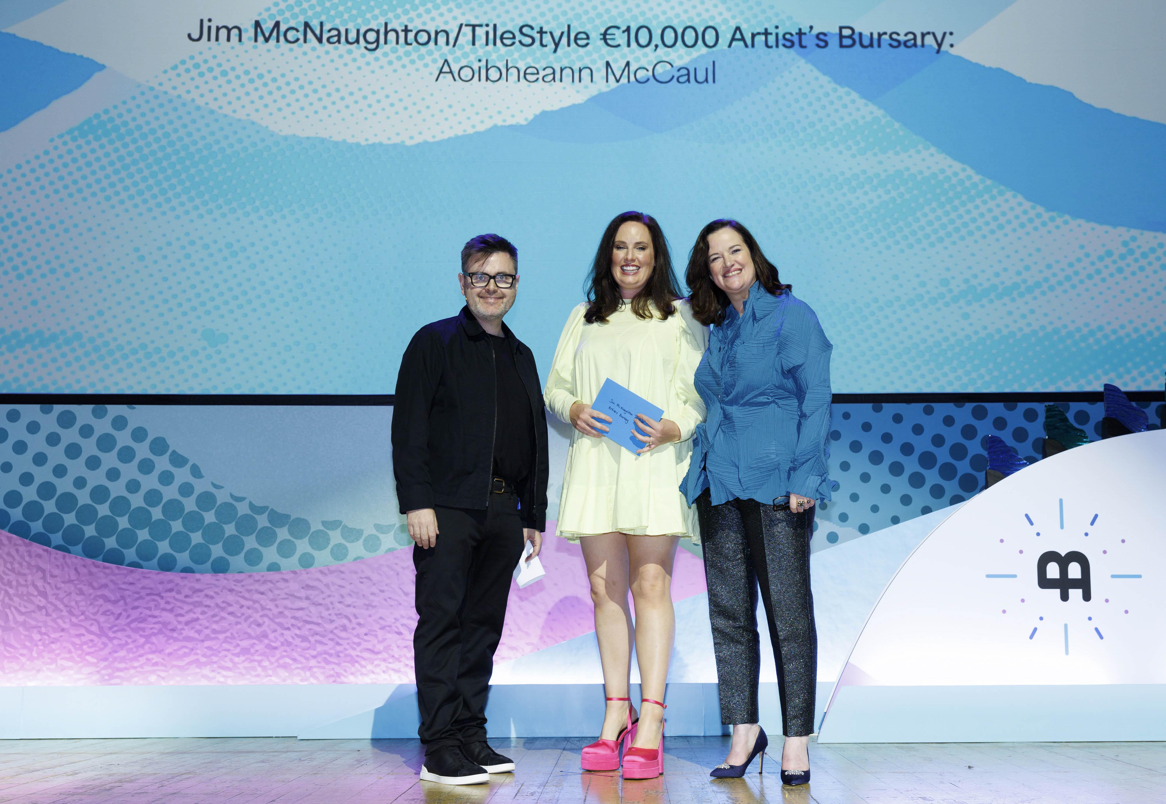 Pictured: Ger McNaughton, Tilestyle, Aoibheann McCaul, Recipient & Louise O'Reilly, Business to Arts