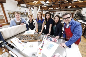 Pictured at the launch of the Business to Arts Awards 2026 are sponsors, Ronan Healy, Catapult, Meadhbh McClean, CBRE, Denise Charlton, Community Foundation Ireland, Jillian Saunders, ESB, Suzanne Linehan, Irish Life &amp; Ger McNaughton, TileStyle at Graphic Studios. Picture Andres Poveda Photography.