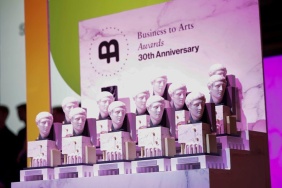 Awards sculptures by John Rainey on stage at the 2022 Business to Arts Awards. The sculpture ‘Assemblage’ was commissioned by daa and Business to Arts for the 30th anniversary of the Business to Arts Awards. Photo: Conor McCabe