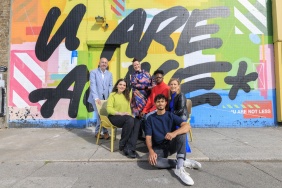 Bringing bold ideas to life, 2025 Business to Arts Award Nominees in front of Maser’s Mural. Pictured (l-r) were Bruce Stanley, HLB Ireland, Manar Mervat Al Shouha, Artist, Louise O’Reilly, Chief Executive, Business to Arts , Dafe Orugbo, Artist, Sam Javid, Dublin International Film Festival and Michele McGuirk, Clinch Wealth Management. Picture Conor McCabe Photography.