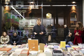 Guest curator Adrian Duncan speaks at the opening of the 2024 Dublin Art Book Fair. Photo Credit: Evanna Devine