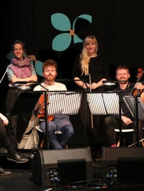 Sorca McGrath &amp; Dowry Strings performing at the 2019 Allianz Business to Arts Awards at the Bord Gáis Energy Theatre. Photo: Conor McCabe