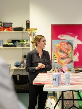 Dean Arts Studio resident Leah Hewson gives a studio tour to attendees during our April event to mark the Studios' launch. Photo: Killian Broderick