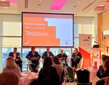 The 2023 Business to Arts CEO Forum in association with PwC discussed ‘Reimaging the City for a Hybrid Workforce’ with panellists Niall Gaffney, Chief Executive, IPUT; Nathalie Weadick, Director, Irish Architecture Foundation; Neil Freshwater, CEO, Zurich Insurance and Willie White, Chief Executive & Artistic Director, Dublin Theatre Festival. Journalist and broadcaster Dearbhail McDonald, moderated discussions.