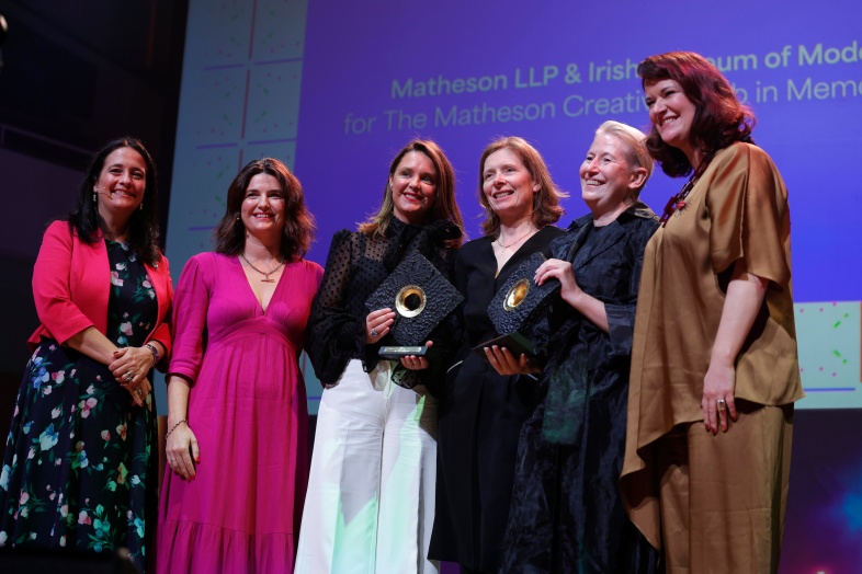 Catherine Martin, TD, Minister for Tourism, Culture, Arts, Gaeltacht, Sport, and Media, Meadhbh McClean, CBRE, Grainne Dever, Matheson LLP, Bridin O’Donoghue, Annie Fletcher, IMMA, and Louise O'Reilly, Chief Executive, Business to Arts. Credit Conor McCabe