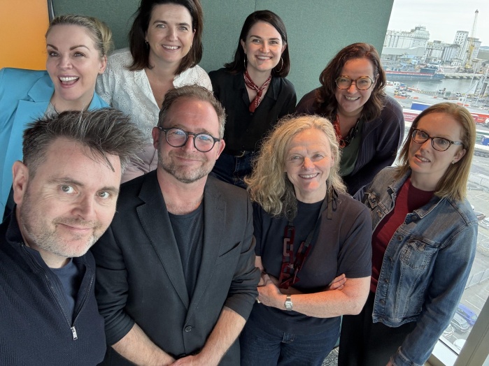 Pictured at the 2025 Judging Day at Accenture The Dock are Ger McNaughton (TileStyle), Simon O'Connor (Independent Arts), Bernice Harrison (The Irish Times), Sarah Sharkey (ESB), Louise O'Reilly (Chief Executive, Business to Arts), Mella Cahill (Community Foundation Ireland), Susan Jackson (Irish Life) and Meadhbh McClean (CBRE).